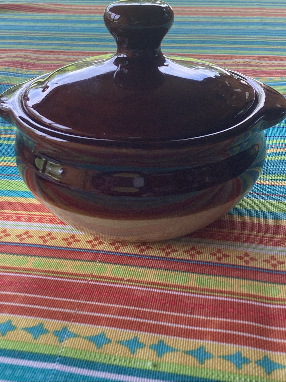 Brown Drip Glaze Bean Pot with Lid - 8 ounces